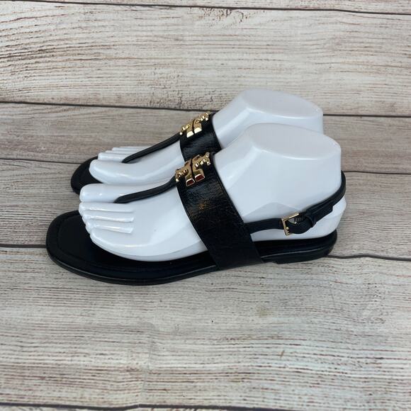 Tory Burch Eleanor Womens Sz 6.5 Sandals Flats Ankle Strap Black Leather - Picture 6 of 9